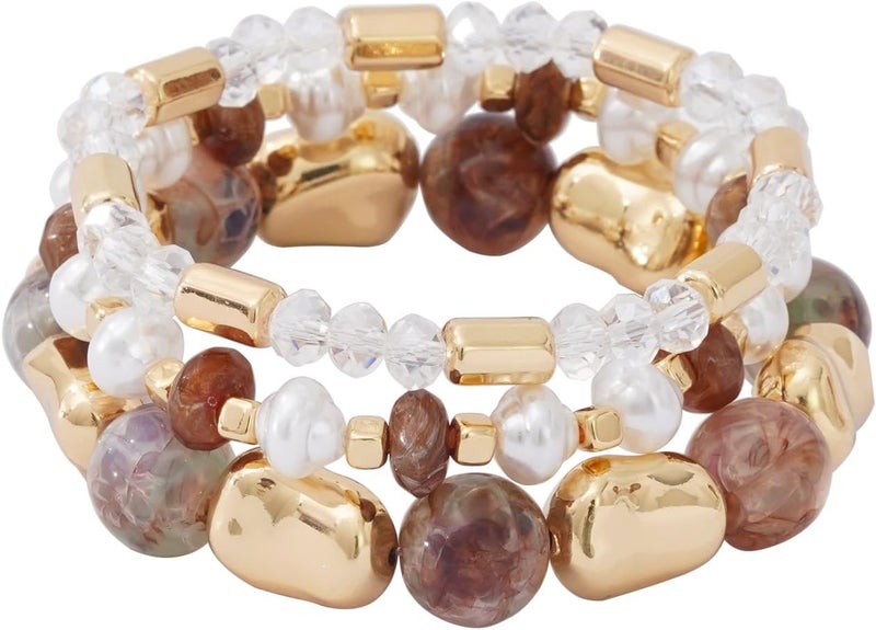 Aigrnc Boho Beaded Stretch Bracelets For Women Stackable Crystal Gold Plated Beaded Bracelets Set Trendy Handmade Friendship Braeclet Jewelry Gifts - Image 1